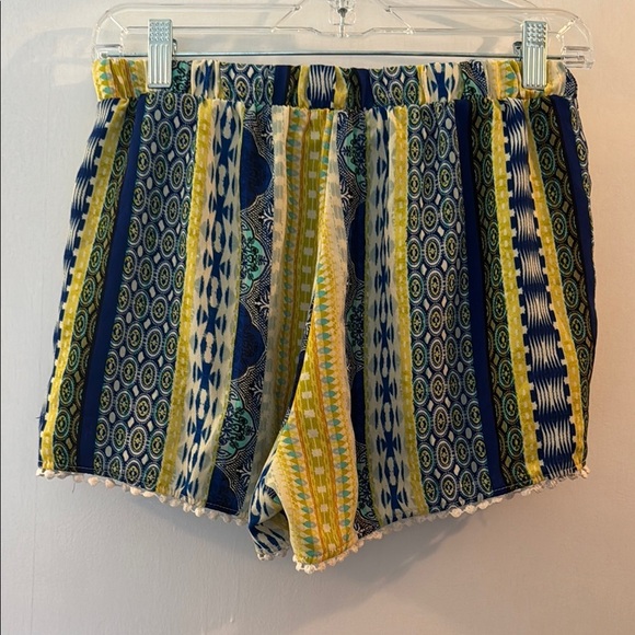 About A Girl High Waist Blue and Yellow Striped Shorts - Picture 4 of 4
